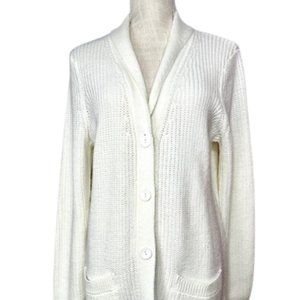 White Tunic Length Shawl Collar Cardigan from Blair